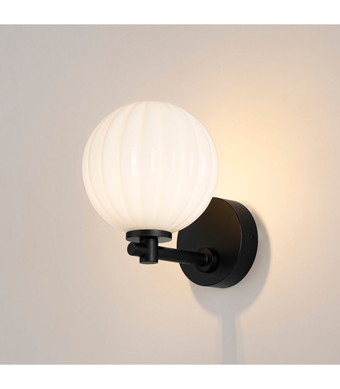 Tivoli Short Arm Wall Light 1 Light G9 IP44 Satin Black/Opal Round Segment Glass-3