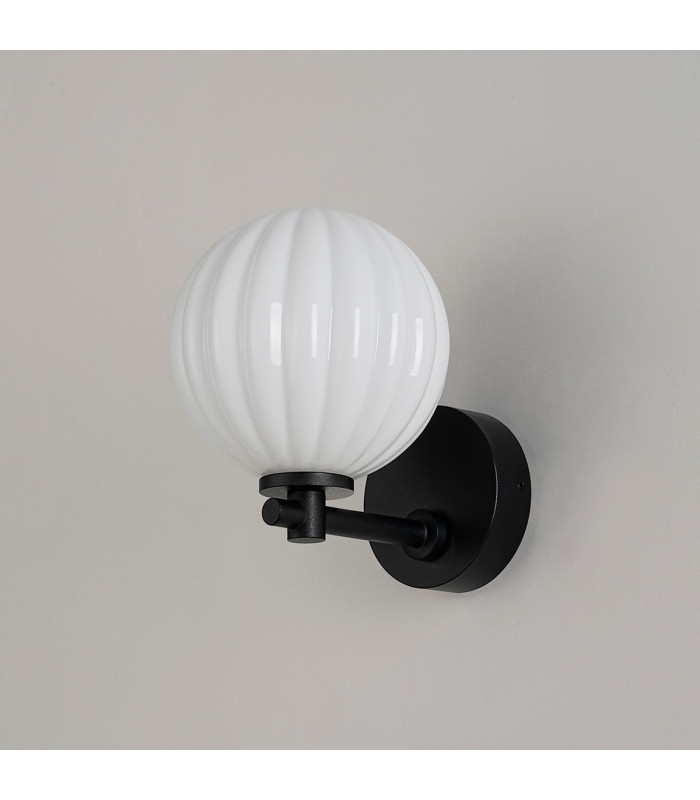 Tivoli Short Arm Wall Light 1 Light G9 IP44 Satin Black/Opal Round Segment Glass-7