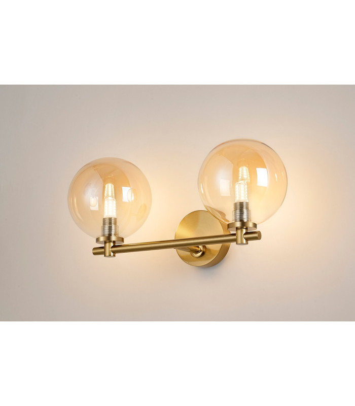 Tivoli Short Arm Wall Light 2 Light G9 IP44 Brass Gold/Amber Smooth Round Glass-3