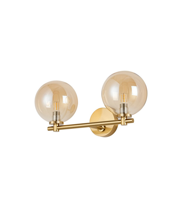 Tivoli Short Arm Wall Light 2 Light G9 IP44 Brass Gold/Amber Smooth Round Glass-5