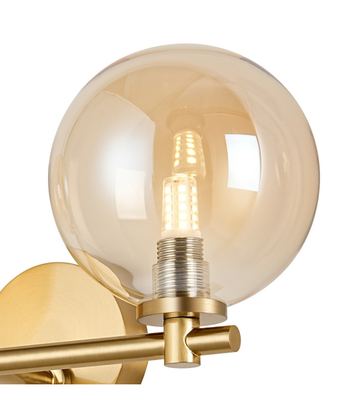 Tivoli Short Arm Wall Light 2 Light G9 IP44 Brass Gold/Amber Smooth Round Glass-7