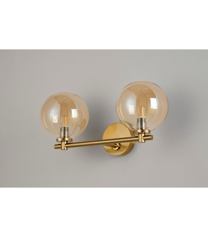 Tivoli Short Arm Wall Light 2 Light G9 IP44 Brass Gold/Amber Smooth Round Glass-9