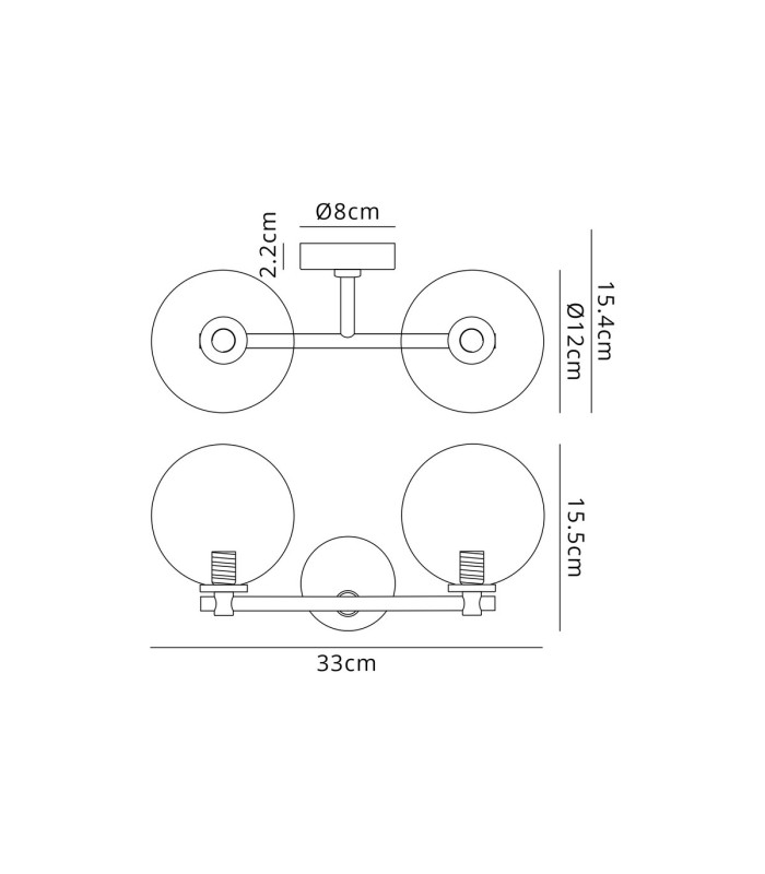 Tivoli Short Arm Wall Light 2 Light G9 IP44 Brass Gold/Clear Smooth Round Glass-2