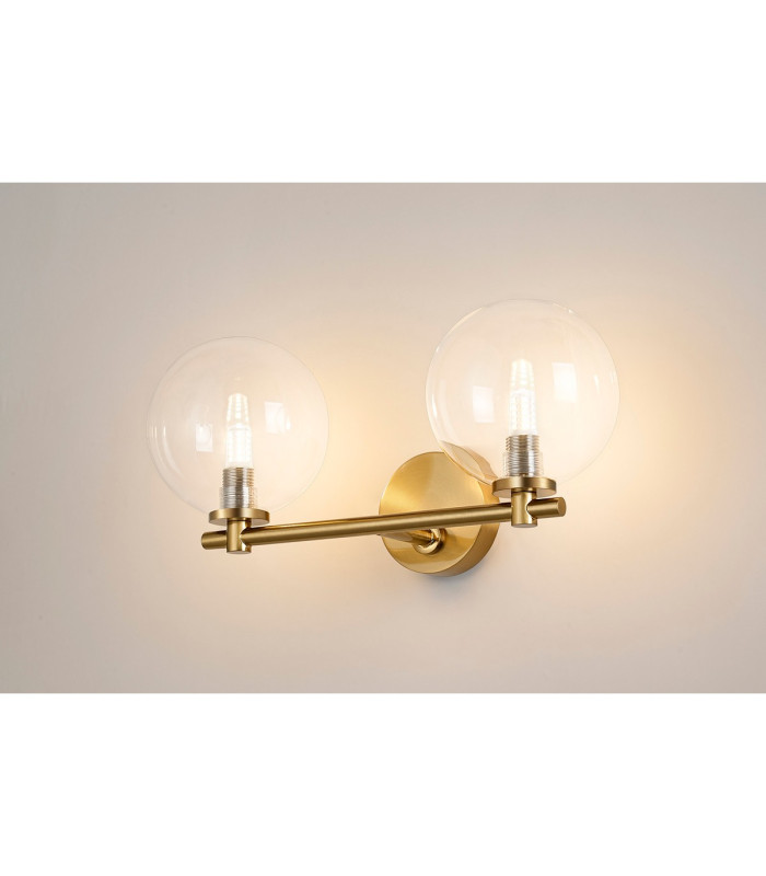 Tivoli Short Arm Wall Light 2 Light G9 IP44 Brass Gold/Clear Smooth Round Glass-3