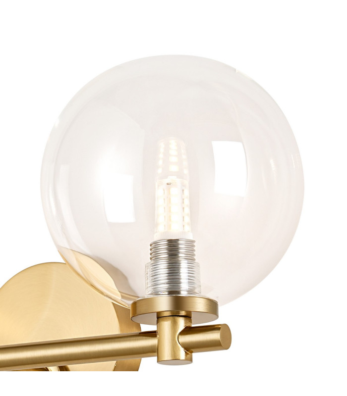 Tivoli Short Arm Wall Light 2 Light G9 IP44 Brass Gold/Clear Smooth Round Glass-6