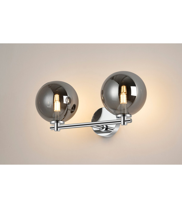 Tivoli Short Arm Wall Light 2 Light G9 IP44 Polished Chrome/Smoke Smooth Round Glass-3