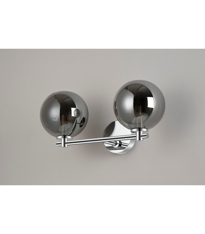 Tivoli Short Arm Wall Light 2 Light G9 IP44 Polished Chrome/Smoke Smooth Round Glass-8