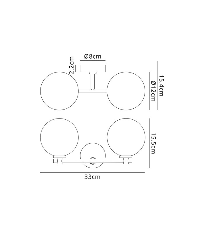 Tivoli Short Arm Wall Light 2 Light G9 IP44 Satin Black/Opal Smooth Round Glass-2