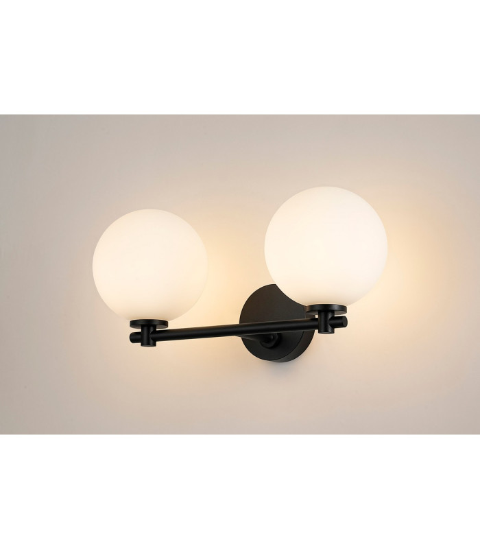 Tivoli Short Arm Wall Light 2 Light G9 IP44 Satin Black/Opal Smooth Round Glass-3