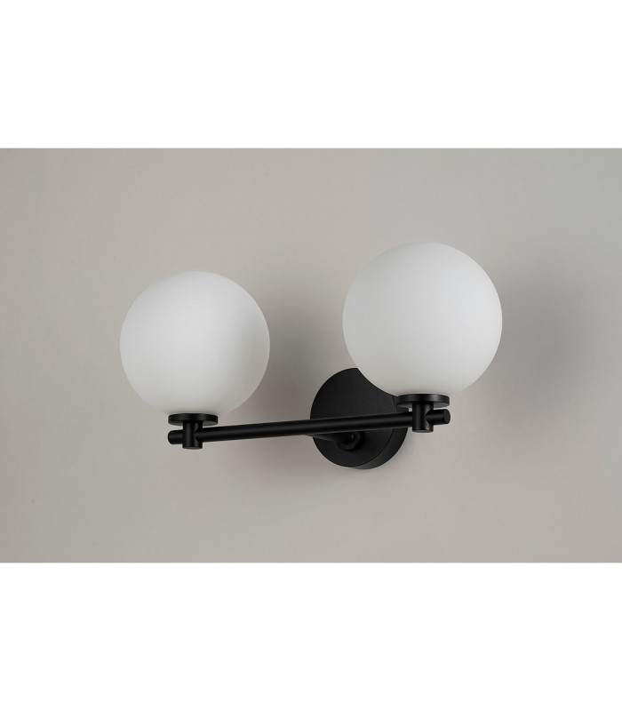 Tivoli Short Arm Wall Light 2 Light G9 IP44 Satin Black/Opal Smooth Round Glass-8