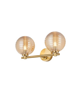 Tivoli Short Arm Wall Light 2 Light G9 IP44 Brass Gold/Amber Ribbed Round Glass-1
