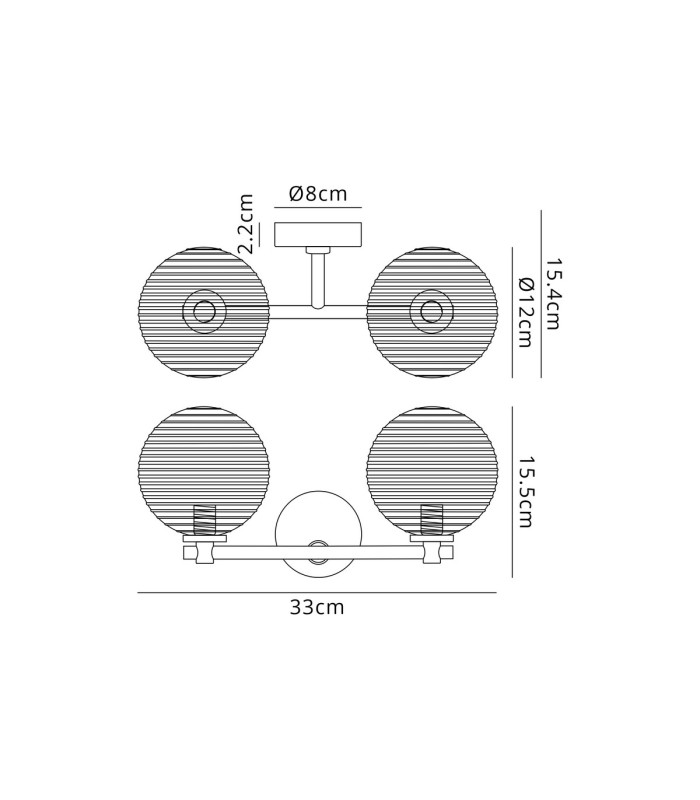 Tivoli Short Arm Wall Light 2 Light G9 IP44 Brass Gold/Amber Ribbed Round Glass-2