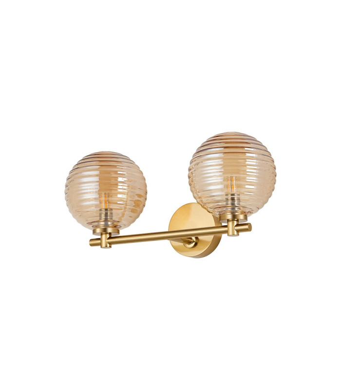 Tivoli Short Arm Wall Light 2 Light G9 IP44 Brass Gold/Amber Ribbed Round Glass-4