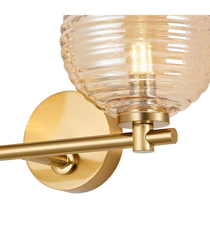 Tivoli Short Arm Wall Light 2 Light G9 IP44 Brass Gold/Amber Ribbed Round Glass-5