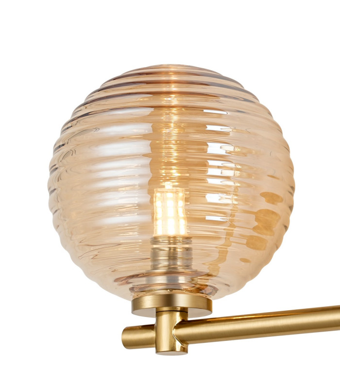 Tivoli Short Arm Wall Light 2 Light G9 IP44 Brass Gold/Amber Ribbed Round Glass-7