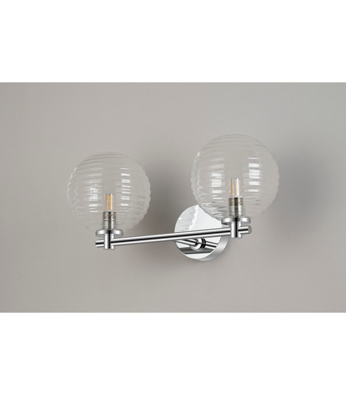 Tivoli Short Arm Wall Light 2 Light G9 IP44 Polished Chrome/Clear Ribbed Round Glass-8