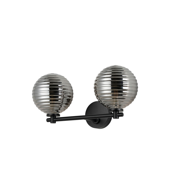 Tivoli Short Arm Wall Light 2 Light G9 IP44 Satin Black/Smoke Ribbed Round Glass-4
