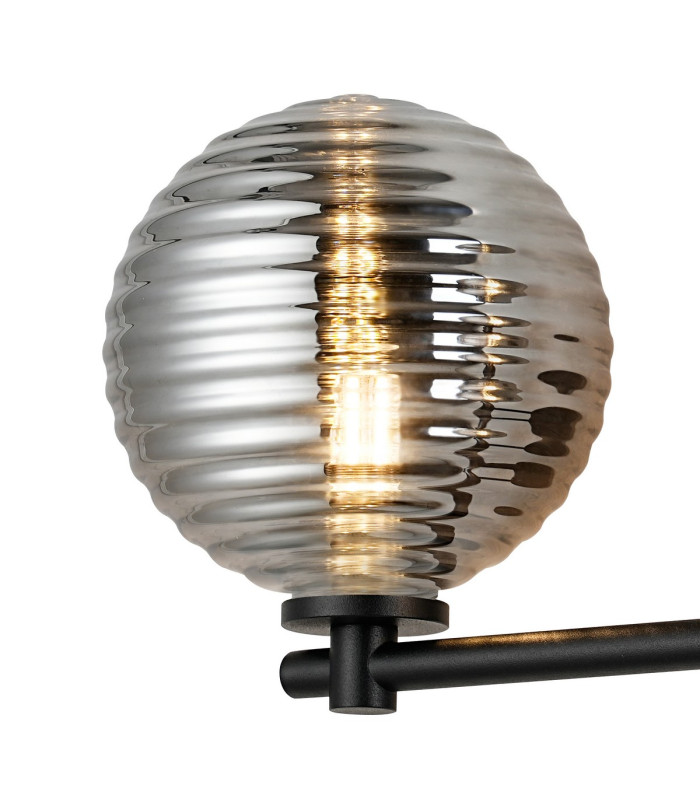 Tivoli Short Arm Wall Light 2 Light G9 IP44 Satin Black/Smoke Ribbed Round Glass-5