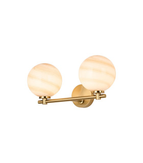 Tivoli Short Arm Wall Light 2 Light G9 IP44 Brass Gold/Brown Round Marble Effect Glass-1