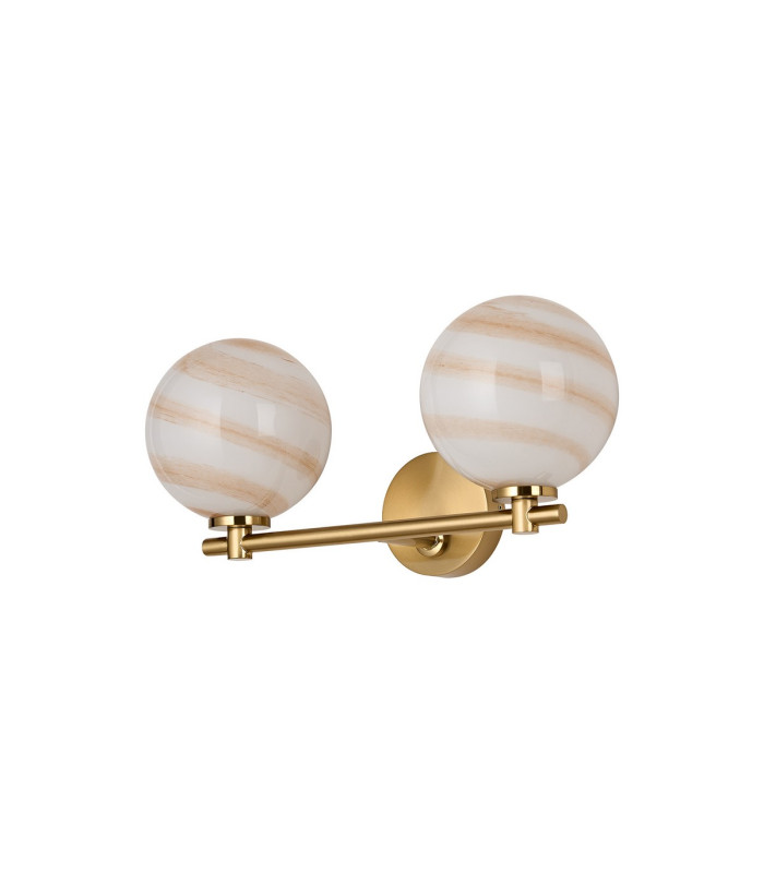 Tivoli Short Arm Wall Light 2 Light G9 IP44 Brass Gold/Brown Round Marble Effect Glass-4