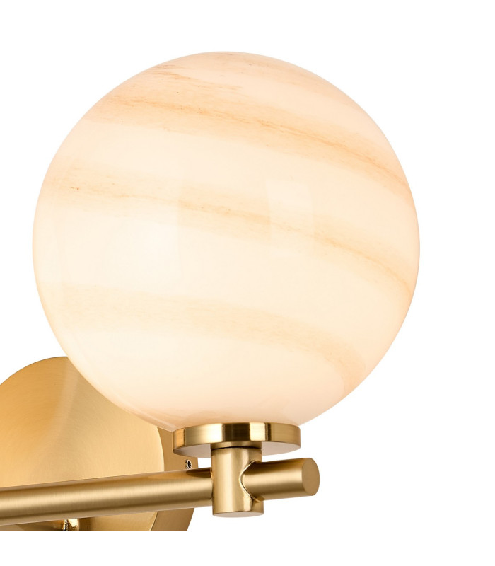 Tivoli Short Arm Wall Light 2 Light G9 IP44 Brass Gold/Brown Round Marble Effect Glass-7