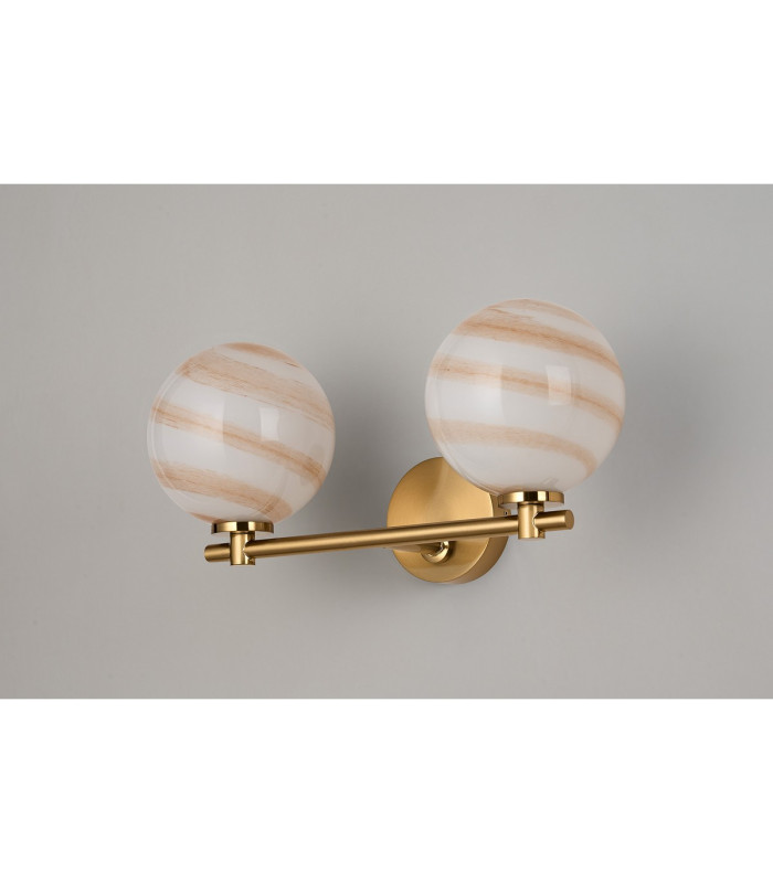 Tivoli Short Arm Wall Light 2 Light G9 IP44 Brass Gold/Brown Round Marble Effect Glass-8