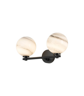 Tivoli Short Arm Wall Light 2 Light G9 IP44 Satin Black/Grey Round Marble Effect Glass-1