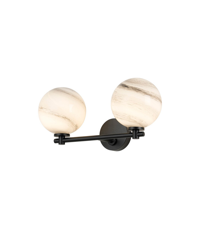 Tivoli Short Arm Wall Light 2 Light G9 IP44 Satin Black/Grey Round Marble Effect Glass-1
