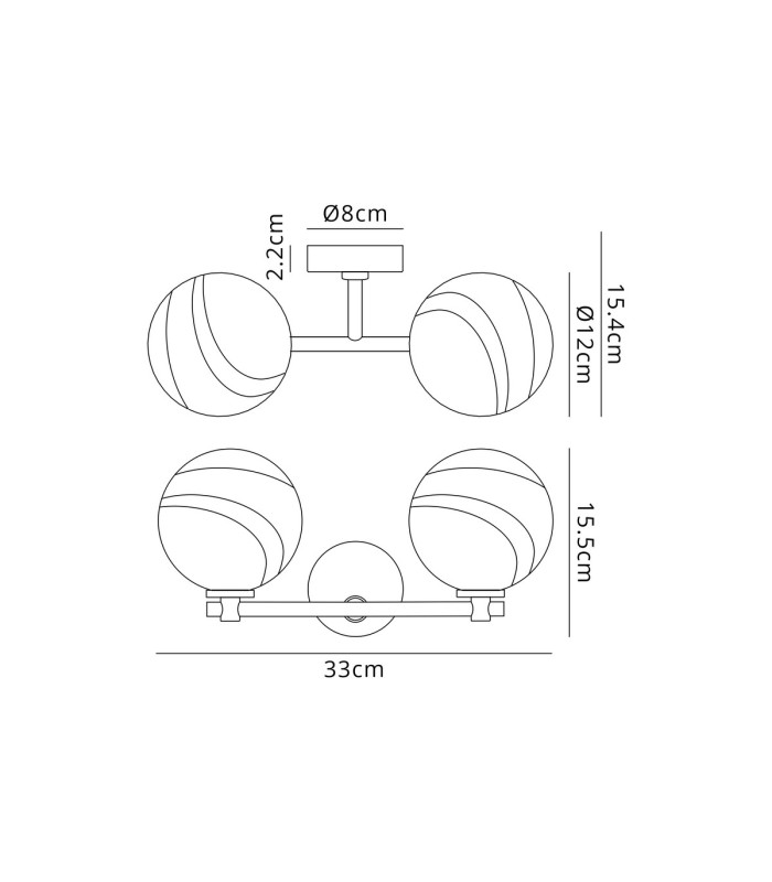 Tivoli Short Arm Wall Light 2 Light G9 IP44 Satin Black/Grey Round Marble Effect Glass-2