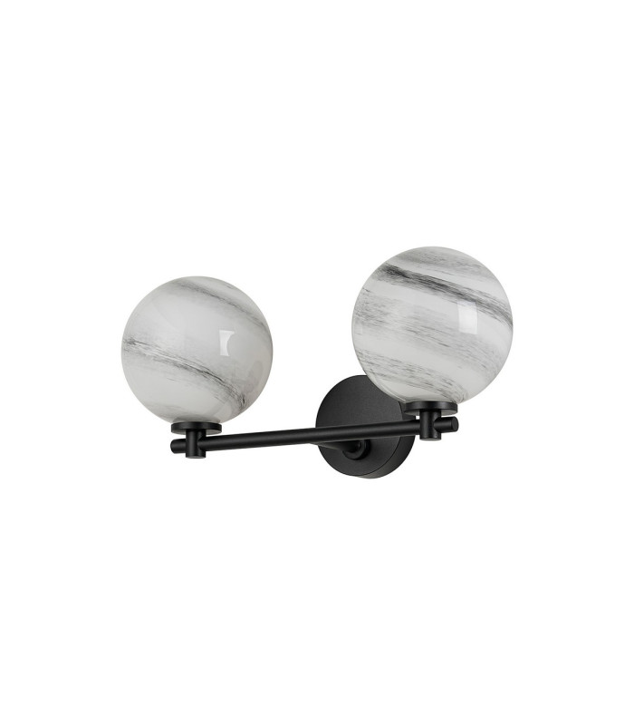 Tivoli Short Arm Wall Light 2 Light G9 IP44 Satin Black/Grey Round Marble Effect Glass-4