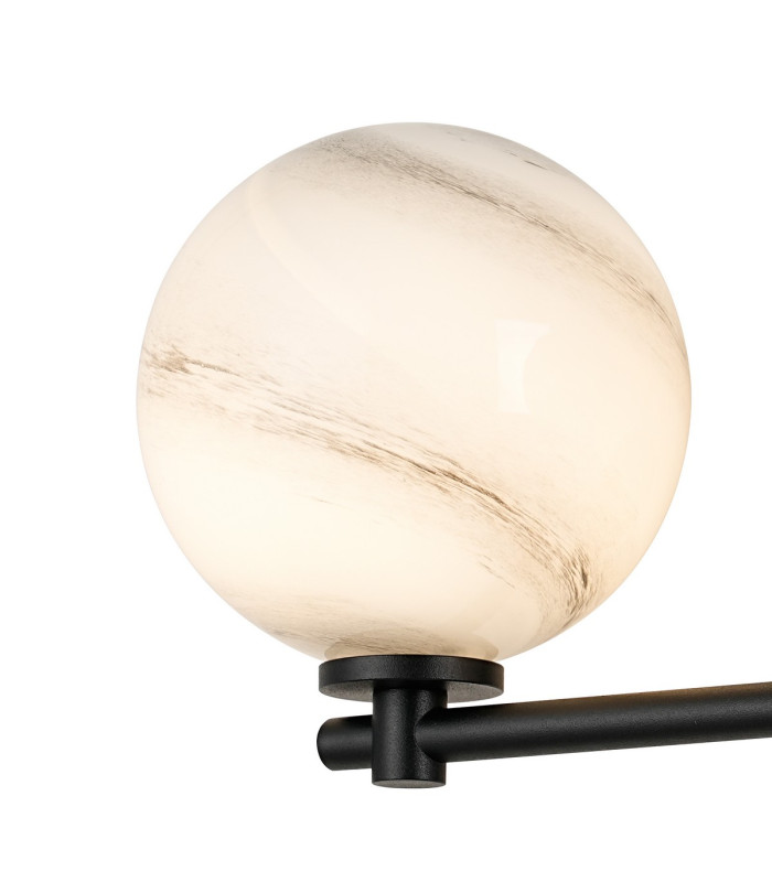 Tivoli Short Arm Wall Light 2 Light G9 IP44 Satin Black/Grey Round Marble Effect Glass-5