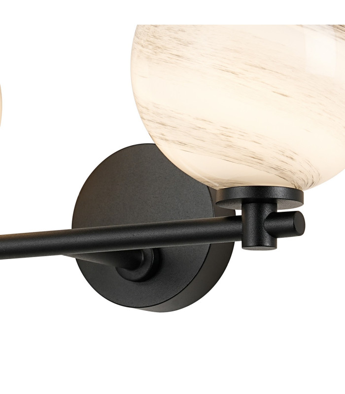Tivoli Short Arm Wall Light 2 Light G9 IP44 Satin Black/Grey Round Marble Effect Glass-6