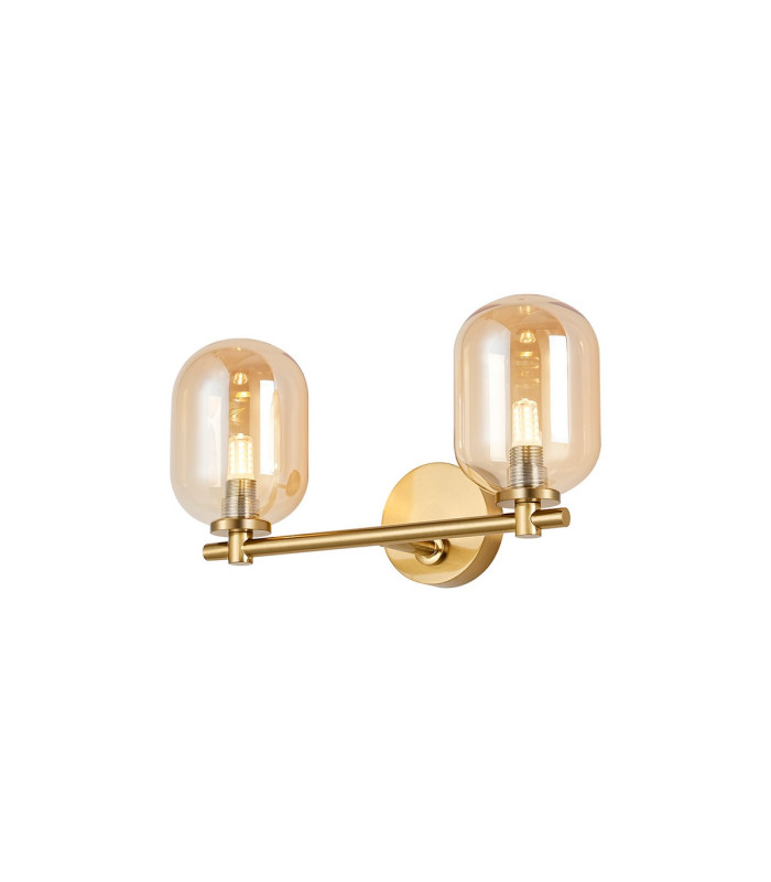Tivoli Short Arm Wall Light 2 Light G9 IP44 Brass Gold/Amber Smooth Tubular Glass-1
