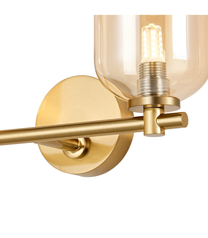 Tivoli Short Arm Wall Light 2 Light G9 IP44 Brass Gold/Amber Smooth Tubular Glass-5