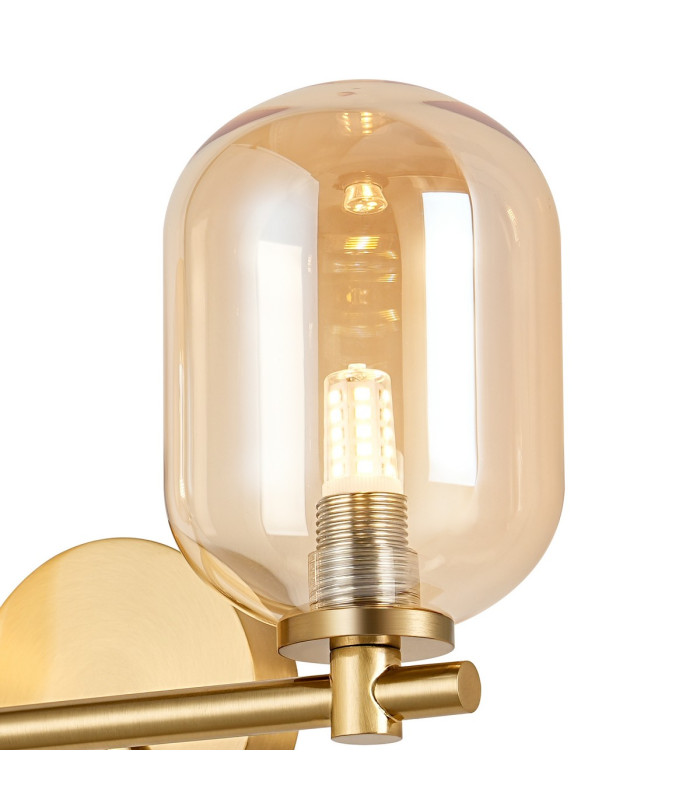 Tivoli Short Arm Wall Light 2 Light G9 IP44 Brass Gold/Amber Smooth Tubular Glass-6