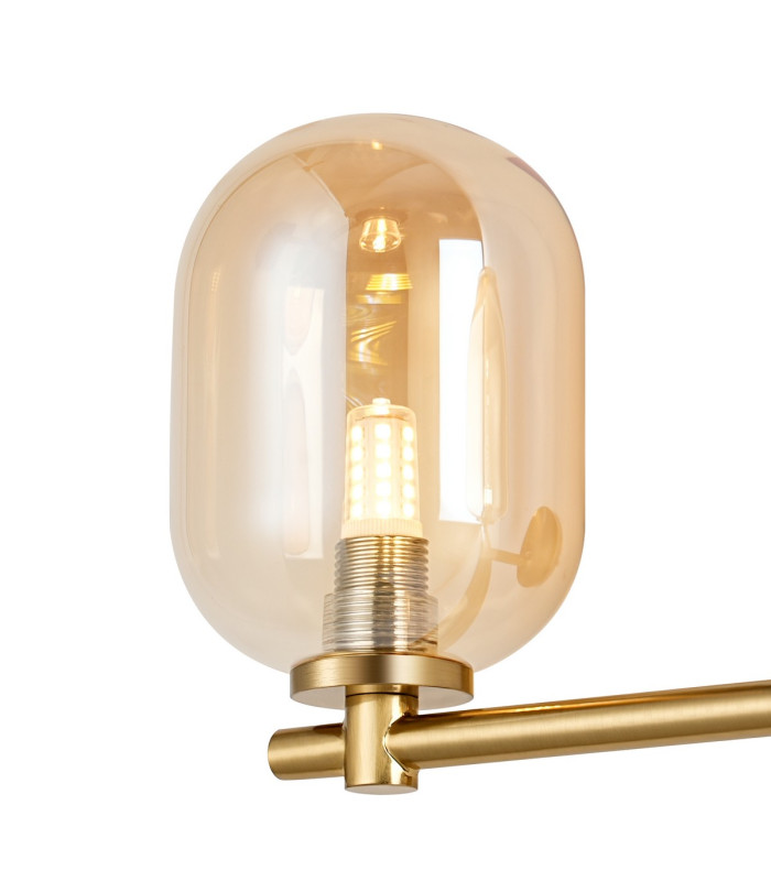 Tivoli Short Arm Wall Light 2 Light G9 IP44 Brass Gold/Amber Smooth Tubular Glass-7