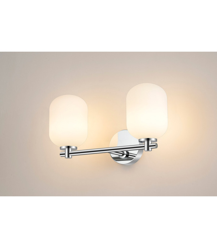 Tivoli Short Arm Wall Light 2 Light G9 IP44 Polished Chrome/Opal Smooth Tubular Glass-3