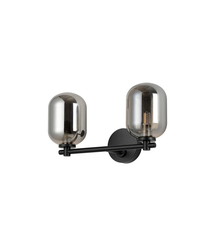 Tivoli Short Arm Wall Light 2 Light G9 IP44 Satin Black/Smoke Smooth Tubular Glass-4