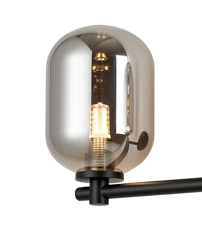 Tivoli Short Arm Wall Light 2 Light G9 IP44 Satin Black/Smoke Smooth Tubular Glass-5