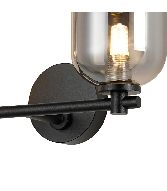 Tivoli Short Arm Wall Light 2 Light G9 IP44 Satin Black/Smoke Smooth Tubular Glass-6