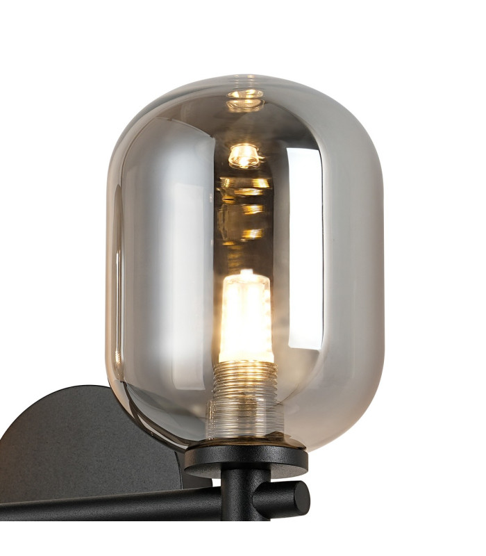 Tivoli Short Arm Wall Light 2 Light G9 IP44 Satin Black/Smoke Smooth Tubular Glass-7