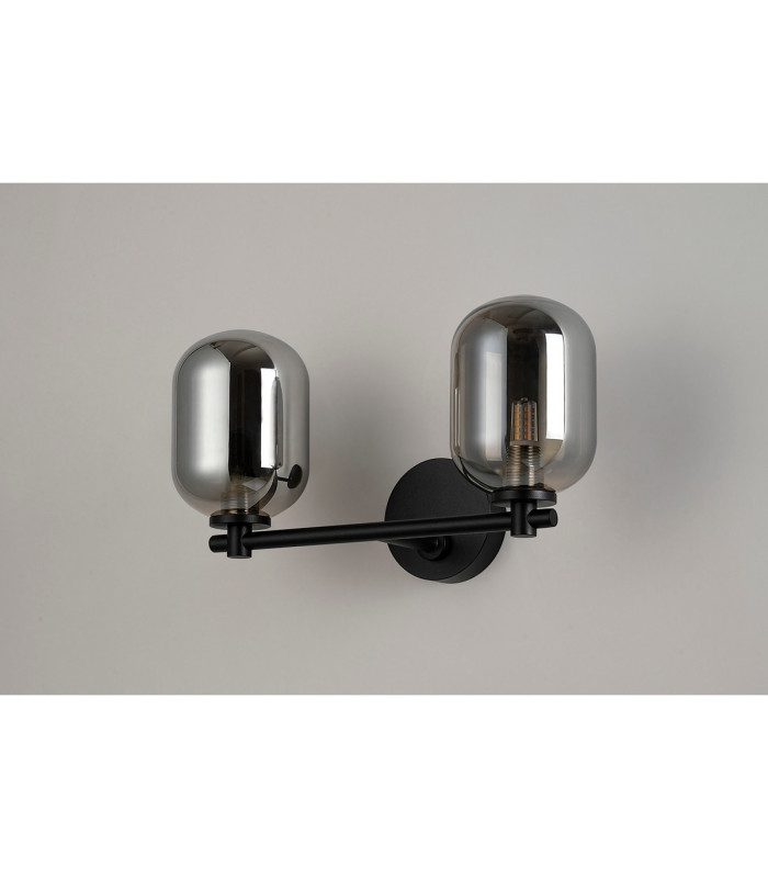 Tivoli Short Arm Wall Light 2 Light G9 IP44 Satin Black/Smoke Smooth Tubular Glass-8