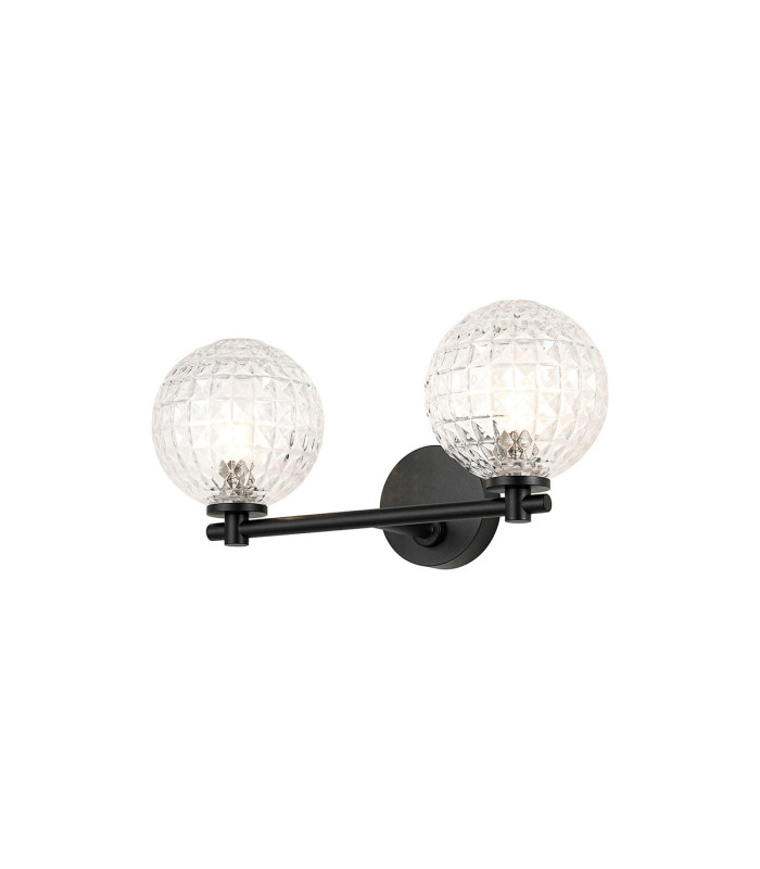 Tivoli Short Arm Wall Light 2 Light G9 IP44 Satin Black/Clear Cross Pattern Round Glass-1