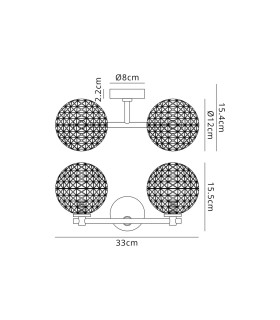 Tivoli Short Arm Wall Light 2 Light G9 IP44 Satin Black/Clear Cross Pattern Round Glass-2