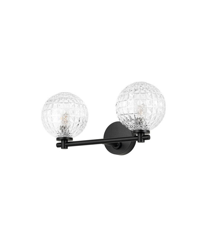Tivoli Short Arm Wall Light 2 Light G9 IP44 Satin Black/Clear Cross Pattern Round Glass-4