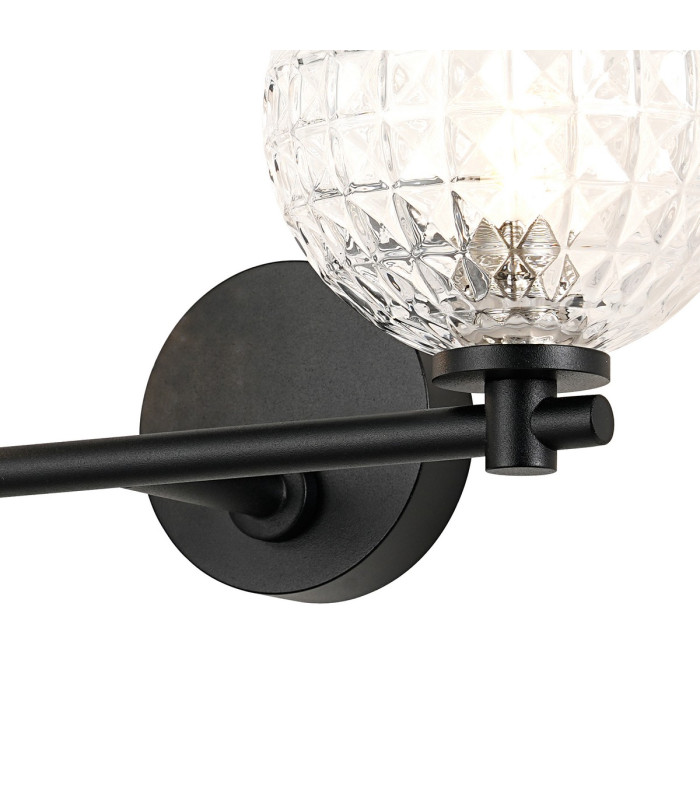 Tivoli Short Arm Wall Light 2 Light G9 IP44 Satin Black/Clear Cross Pattern Round Glass-5