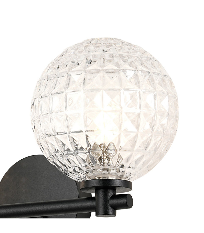 Tivoli Short Arm Wall Light 2 Light G9 IP44 Satin Black/Clear Cross Pattern Round Glass-6