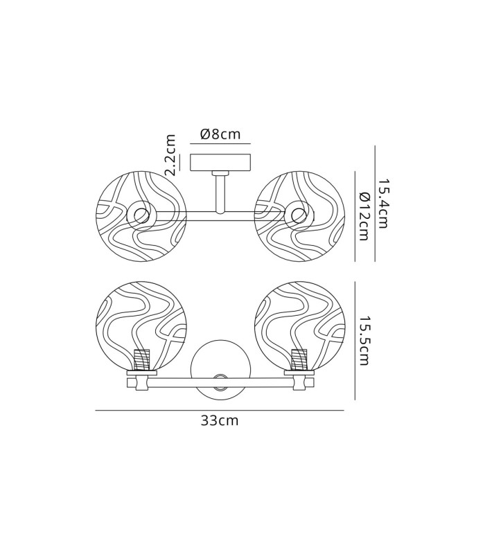 Tivoli Short Arm Wall Light 2 Light G9 IP44 Brass Gold/Clear Waved Round Glass-2
