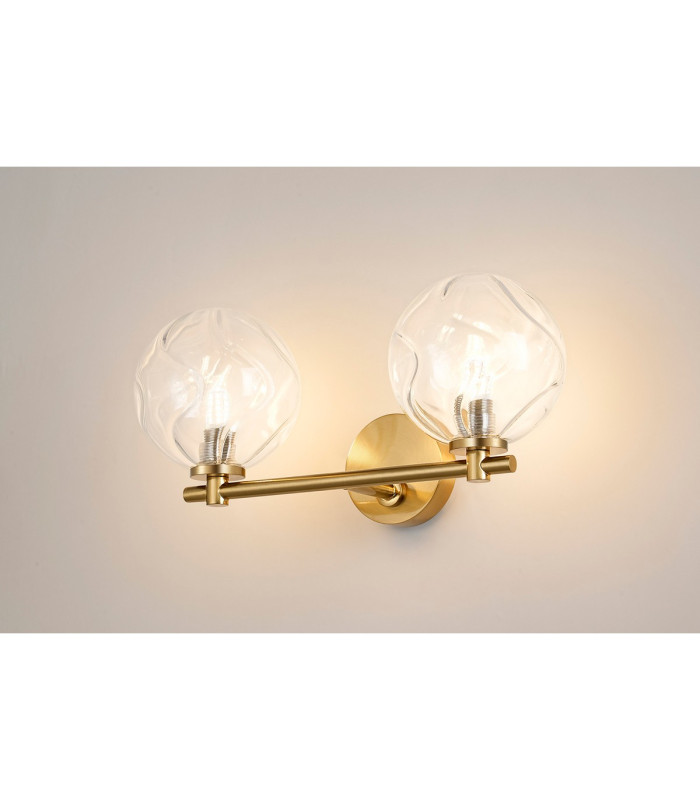 Tivoli Short Arm Wall Light 2 Light G9 IP44 Brass Gold/Clear Waved Round Glass-3