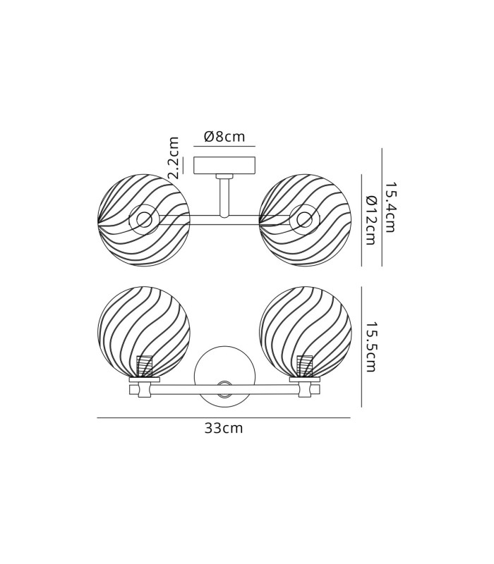 Tivoli Short Arm Wall Light 2 Light G9 IP44 Polished Chrome/Clear Swirl Round Glass-2